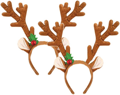 Kerst diadeems/haarbanden - 2x - rendier gewei - bruin - 30 cm