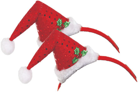 Kerst diadeems/haarbanden - 2x st- met kerstmuts - rood - 21 cm