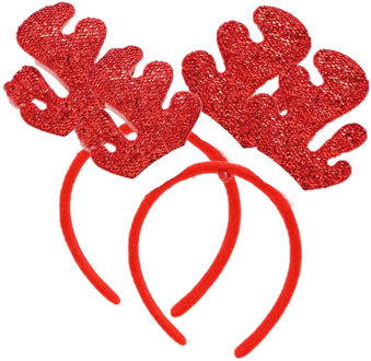 Kerst diadeems/haarbanden - 2x st - rendier gewei - rood/groen - 19 x 22 cm