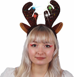 Kerst diadeems/haarbanden - 2x stuks - rendier gewei - verlicht
