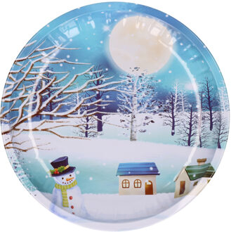 Kerst dinerbord/ontbijtbord - metaal - 26 cm - sneeuwman - Bordjes Multikleur