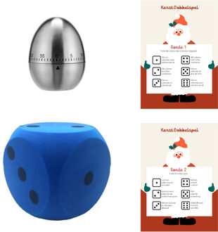 Kerst Dobbelspel - A4 papier - XL foam dobbelsteen blauw - kookwekker