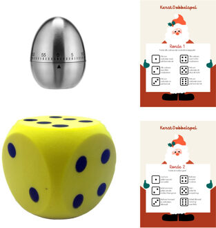 Kerst Dobbelspel - A4 papier - XL foam dobbelsteen geel - kookwekker