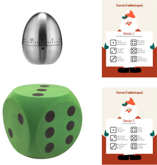 Kerst Dobbelspel - A4 papier - XL foam dobbelsteen groen - kookwekker