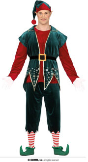 Kerst Elf Kostuum Fluweel Heren Rood - Zalm, Groen