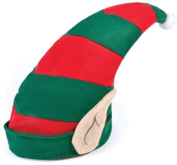 Kerst Elfen puntmuts - met oren - voor volwassenen - groen/rood - polyester - one size - Verkleedhoofddeksels Multikleur