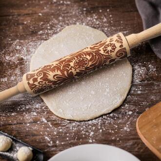 Kerst Embossing Rolling Pins 14/16 Inches Xmas Sneeuwvlok Print Gegraveerde Gesneden Hout Reliëf Deegroller Keuken Decor Gereedschap 35X5cm