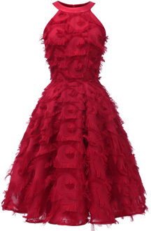 Kerst FElegant eather Kwastje Kant Jurken Vrouwen Diner Avond Party Dress Uit De Schouder Jurken Voor Bruidsmeisje Bordeauxrood / XL