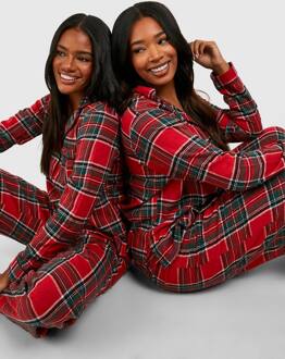 Kerst Flanellen Geruit Lange Mouwen Pyjama Overhemd, Red - 40