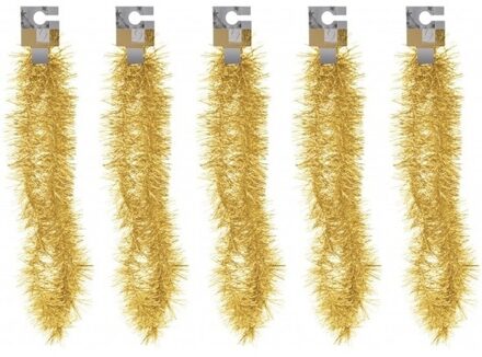 Kerst folieslinger - 5x - goud - 180 cm - tinsel - kerstslinger - kerstboomslinger Goudkleurig