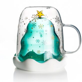 Kerst Glas Dubbele Cup Ster Wens Cup Kerstboom Kopje Koffie Cup Glazen Beker Water Glazen Voor Drinken Schattige Kopjes ronde Christmas Cup Lid / 300ml-2stk
