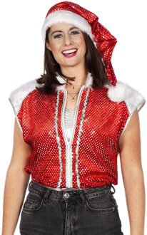 Kerst Glitter Jasje en Muts Dames Rood - Zalm
