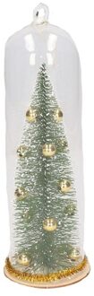 Kerst hangdecoratie glazen stolp met groen/gouden kerstboom 22 cm - Kersthangers Multikleur