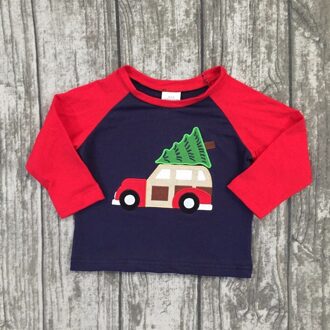 Kerst Herfst/winter baby jongens kinderen kleding boutique katoen top t-shirts raglans outfits rood navy auto kerstboom lange 2T