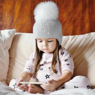 Kerst Hoeden Winter Warm Kids Baby Jongen Meisjes Peuter Bont Gebreide Beanie Hat Cap Effen Kleur Gebreide Parel decor Kids Hoeden Grijs / 0 to 3 T