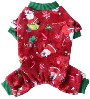 Kerst Hond Kat Kostuum Voor Kleine Honden Katten Winter Warm Pet Jumpsuit Pyjama Voor Chihuahua Yorkies Kleding Puppy Kleding scharlaken / S