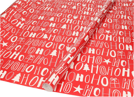 Kerst inpak/cadeaupapier - 2x stuks - 200 x 70 cm - rood Ho Ho Ho - Cadeaupapier