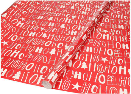 Kerst inpak/cadeaupapier - 2x stuks - 200 x 70 cm - rood Ho Ho Ho - Cadeaupapier