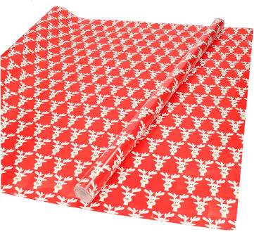 Kerst inpakpapier/cadeaupapier rood met rendieren 200 x 70 cm