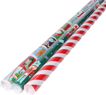 Kerst inpakpapier/cadeaupapier - set van 3x rollen - 150 x 70 cm - kerstprint Multi
