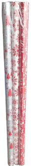 Kerst inpakpapier/cadeaupapier - set van 3x rollen - 150 x 70 cm - kerstprint Rood