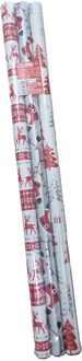 Kerst inpakpapier/cadeaupapier - set van 3x rollen - 150 x 70 cm - kerstprint Rood