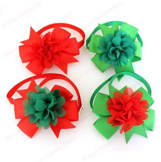 Kerst Kat Puppy Strikjes Stropdassen Accessoires 50Pcs Hond Strikjes Chiffon Hond Grooming Supplies Rood Groen