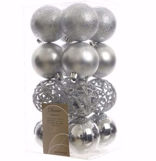 Kerst kerstballen zilver 6 cm Christmas Silver 16 stuks