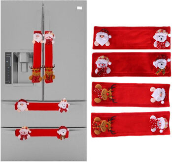 Kerst Koelkast Deurklink Cover 4 Stuks Keuken Antislip Handschoenen Apparaten Handschoen Protector Festival Ornamenten stijl 1
