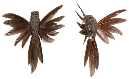 kerst kolibries op clip - 2x - bruin -13 cm - Kersthangers