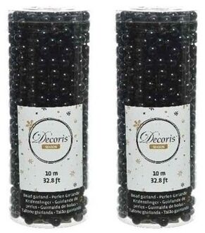 Kerst kralen - 2x - guirlandes - zwart - 10 meter - kerstboom versiering/decoratie