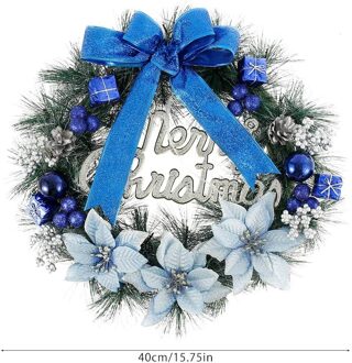 Kerst Kransen Decoraties 40Cm Kunstmatige Kerst Kransen Met Bells Ballen Strik En Brief Vrolijk Kerstfeest diep saffier