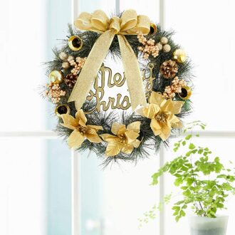 Kerst Kransen Decoraties 40Cm Kunstmatige Kerst Kransen Met Bells Ballen Strik En Brief Vrolijk Kerstfeest Goud
