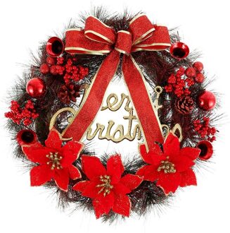 Kerst Kransen Decoraties 40Cm Kunstmatige Kerst Kransen Met Bells Ballen Strik En Brief Vrolijk Kerstfeest Rood