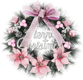 Kerst Kransen Decoraties 40Cm Kunstmatige Kerst Kransen Met Bells Ballen Strik En Brief Vrolijk Kerstfeest Roze