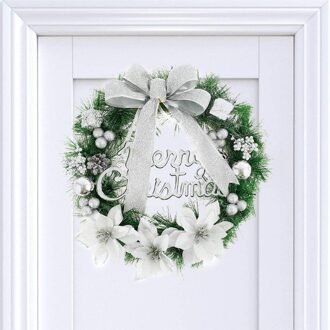 Kerst Kransen Decoraties 40Cm Kunstmatige Kerst Kransen Met Bells Ballen Strik En Brief Vrolijk Kerstfeest Zilver