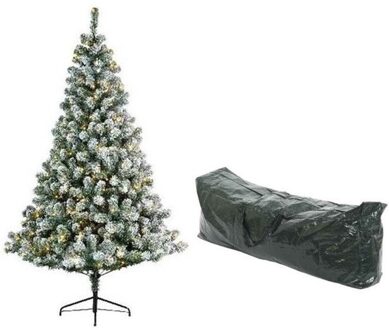 Kerst kunstboom Imperial Pine 210 cm besneeuwd met lichtjes en opbergzak - Kunstkerstboom Groen