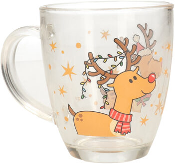 Kerst mok/beker - met rendier - glas - 300 ml - kerstbekers - kerstartikelen