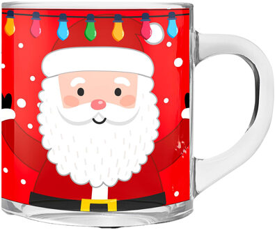 Kerst mok/beker van glas 300 ml met kerstman 11 cm - Bekers Rood