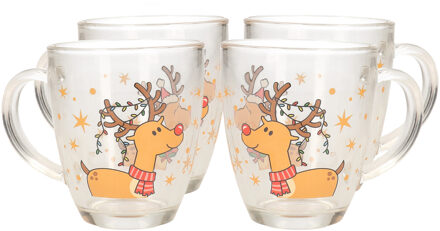 Kerst mok/beker van glas 4x stuks 300 ml met rendier - Bekers Multikleur