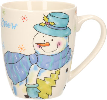 Kerst mok - sneeuwpop - 8 x 10 cm - porselein - 300 ml - beker - koffiemok