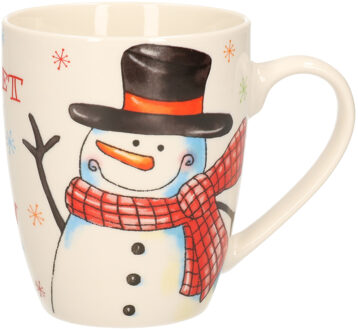 Kerst mok - sneeuwpop - 8 x 10 cm - porselein - 300 ml - beker - koffiemok