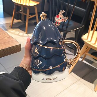 Kerst Nieuw Product Geschenkdoos Creatieve Met Deksel Roeren Koffiemok Leuke Keramische Cup blauw