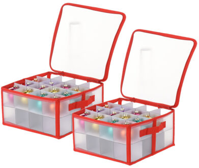 Kerst opbergbox - 2x - voor 32x kerstballen - 30 x 30 x 15 cm - opruimen/opbergen