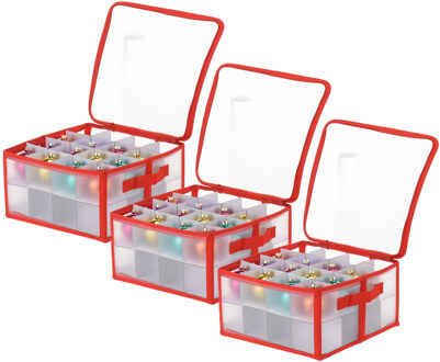 Kerst opbergbox - 3x - voor 32x kerstballen - 30 x 30 x 15 cm - opruimen/opbergen