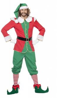 Kerst & Oud & Nieuw Kostuum | Engelse Elf Rood / Groen Met Muts | Man | Maat 64 | Kerst | Verkleedkleding