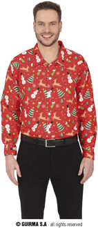 Kerst Overhemd Kerstfiguren Rood Rendier Groen, Multikleur - Print