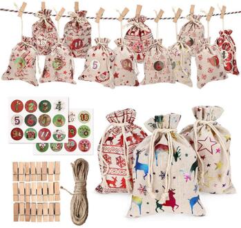 Kerst Patroon Candy Bag 1-24 Advent Kalender Bundel Katoen Linnen Bag Thuis Tafel Topper Decoratie Kerst