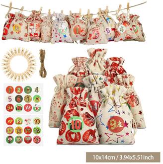Kerst Patroon Candy Bag 1-24 Advent Kalender Bundel Katoen Linnen Bag Thuis Tafel Topper Decoratie Kerst