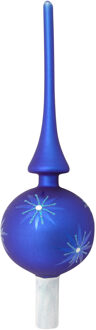 Kerst piek - blauw - 28 cm - glas - gedecoreerd - kerstboompiek - kerstboom topper